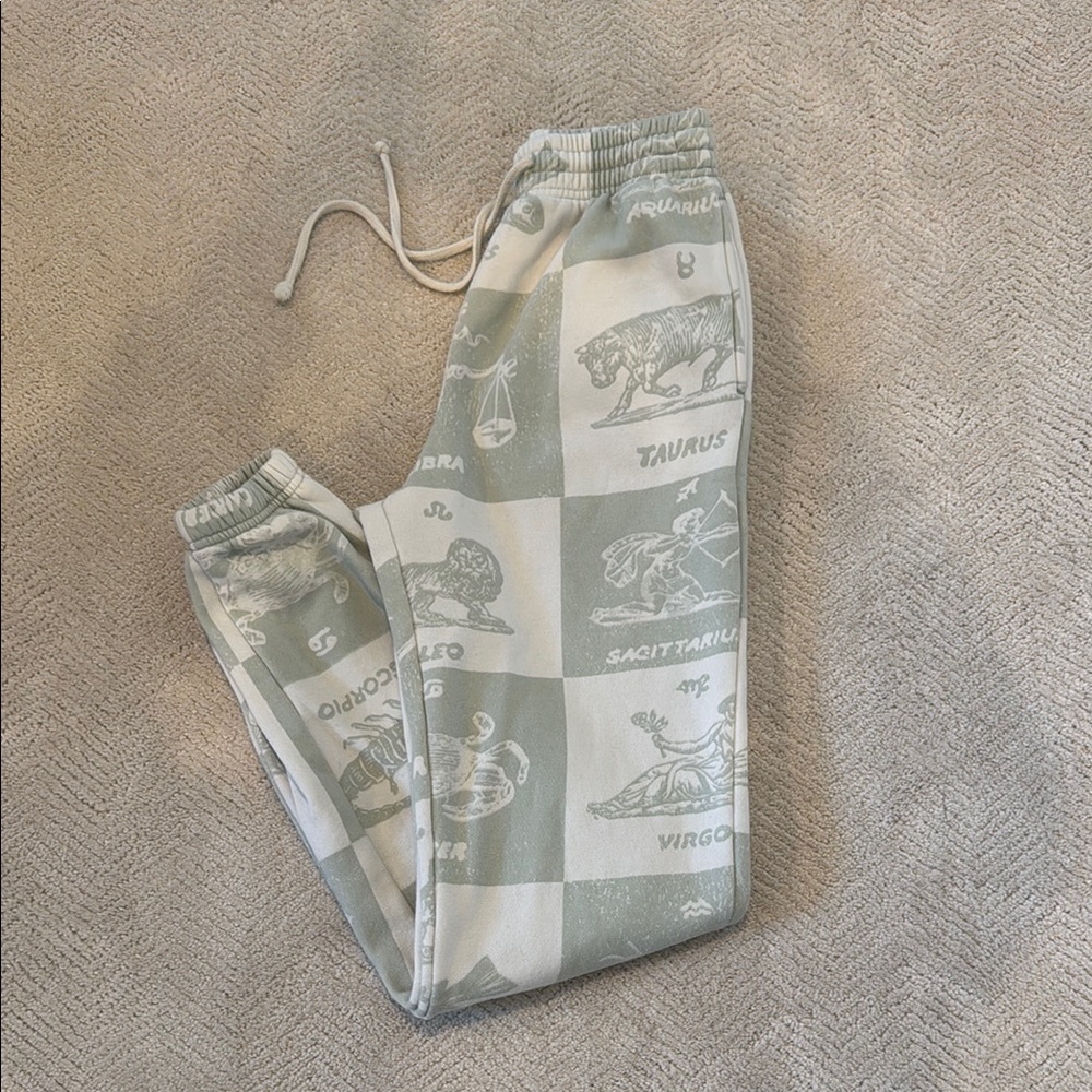 Urban Outfitters "Out From Under" Horoscope Pattern Green and White Joggers
